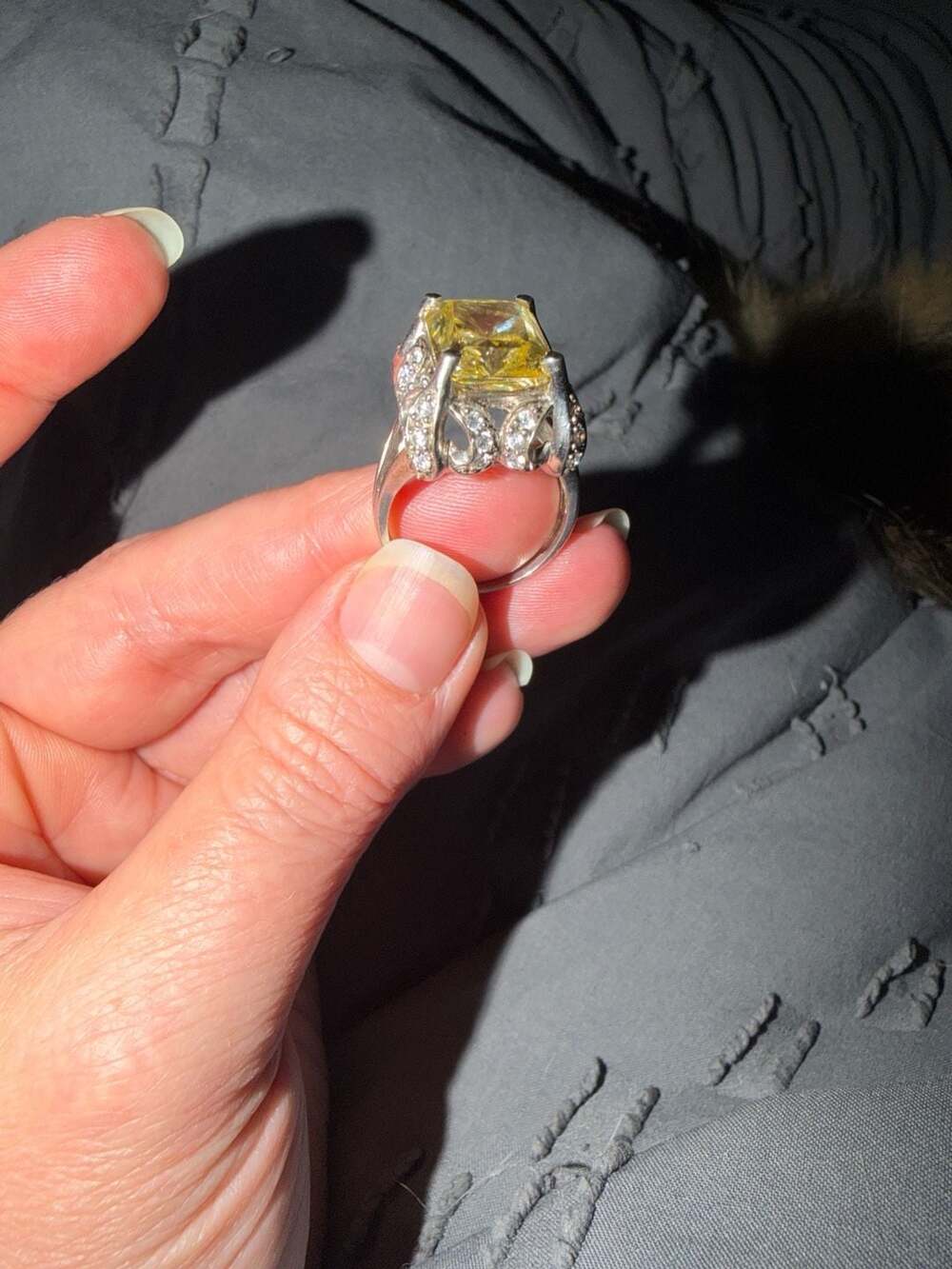 Meda 925 Sterling Silver Yellow Radiant Cut Cocktail Ring